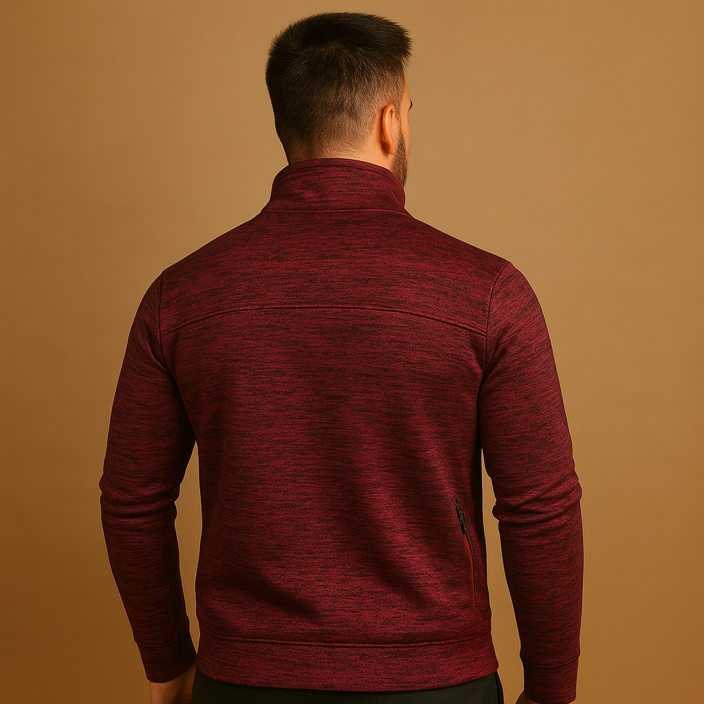 Men’s elegant zip cardigan with hidden pockets and hand-finished details, perfect for stylish comfort in business or casual settings.