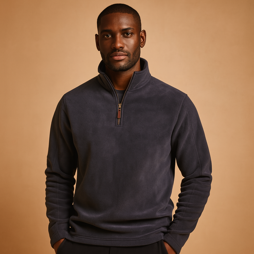 Fleece half-zip pullover for men in dark grey, soft and warm design ideal for casual or outdoor wear during autumn and winter.