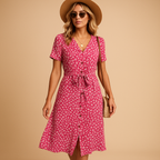 Women’s floral midi dress with short sleeves and flattering fit, made from breathable fabric, perfect for summer outings, parties, and casual wear.