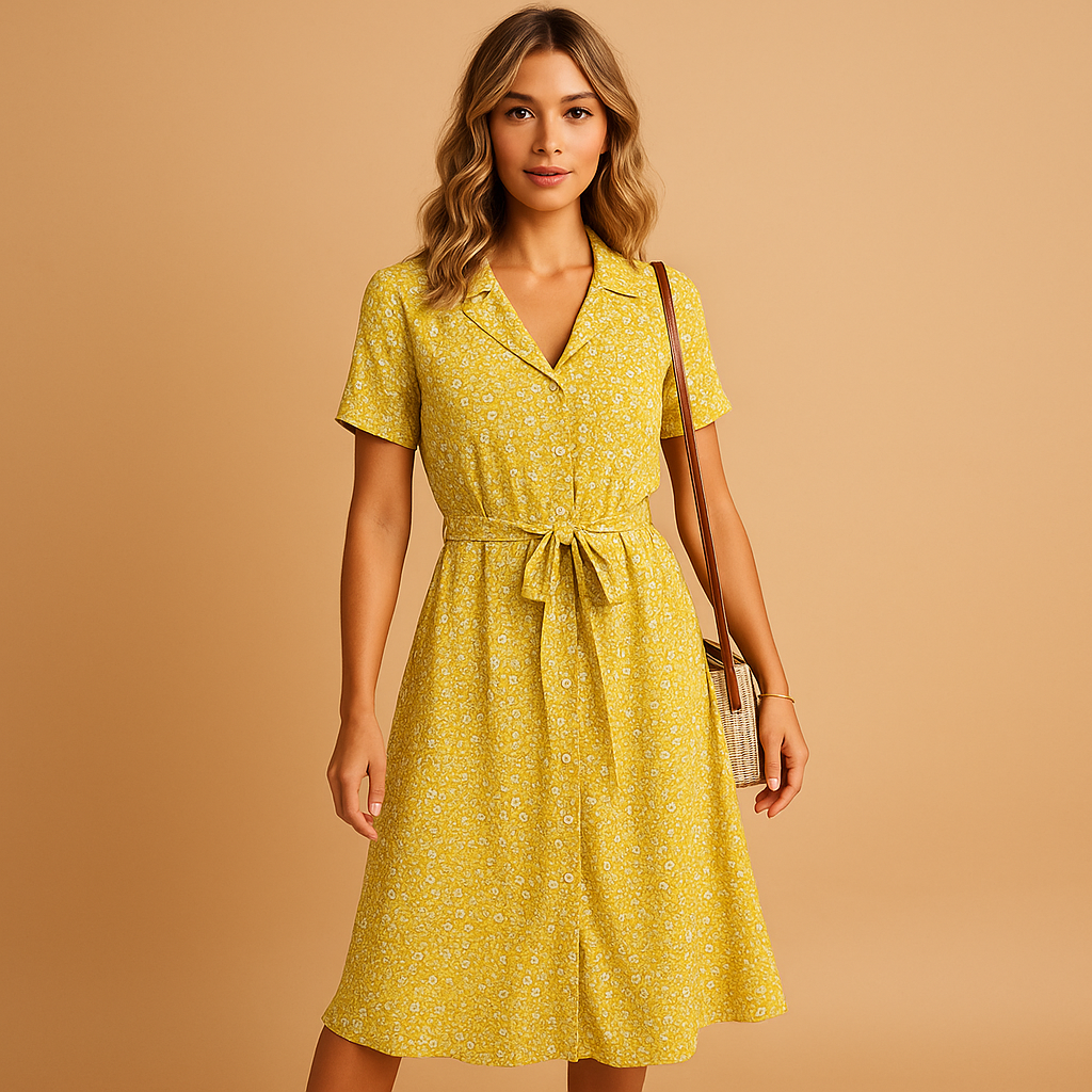 Women’s floral midi dress with short sleeves and flattering fit, made from breathable fabric, perfect for summer outings, parties, and casual wear.