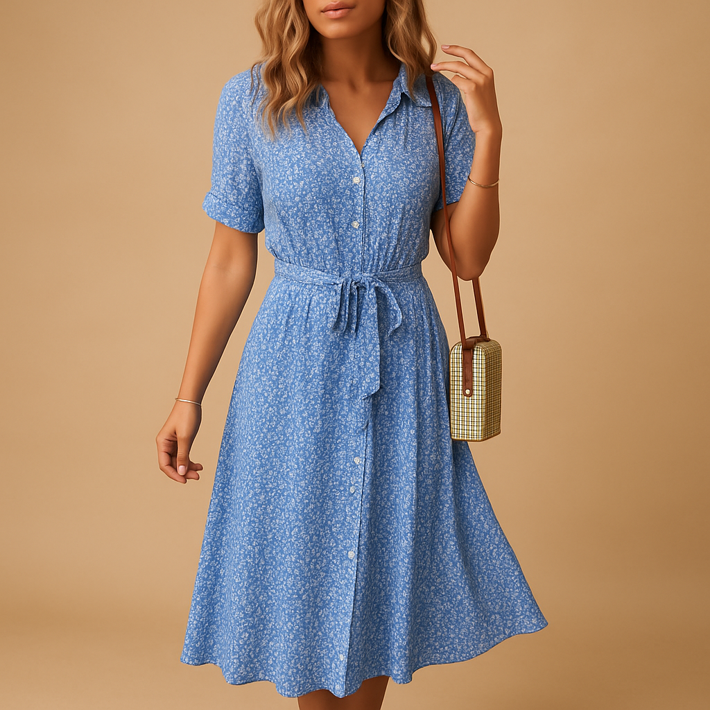 Women’s floral midi dress with short sleeves and flattering fit, made from breathable fabric, perfect for summer outings, parties, and casual wear.