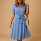 Women’s floral midi dress with short sleeves and flattering fit, made from breathable fabric, perfect for summer outings, parties, and casual wear.