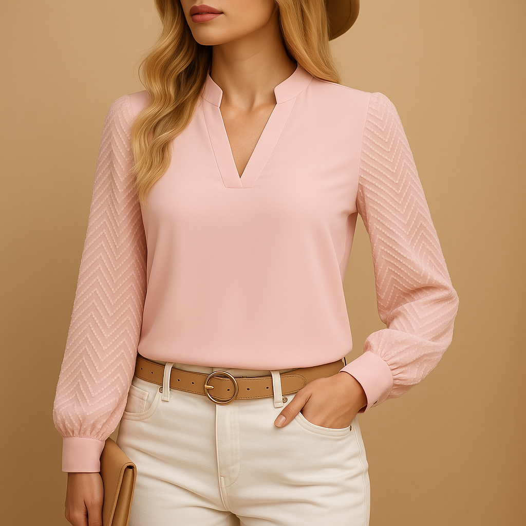 Women’s flowy V-neck top with elegant cut and soft fabric, perfect for work, casual outings, and all-season wear.