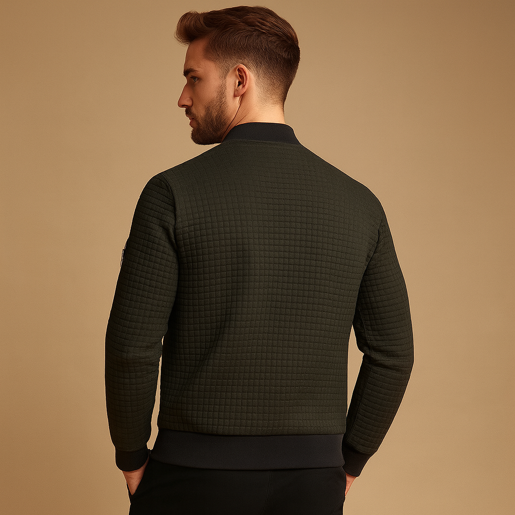 Men’s half zip cable knit jumper with classic pattern, perfect for autumn and winter casual or semi-formal outfits.