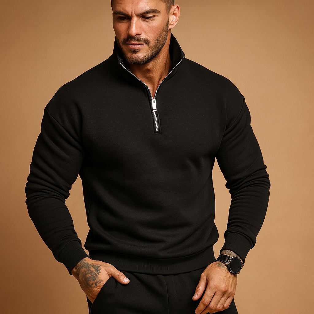 Men’s half zip sweater with modern design, soft and comfortable for autumn and winter, perfect for casual wear and formal occasions.