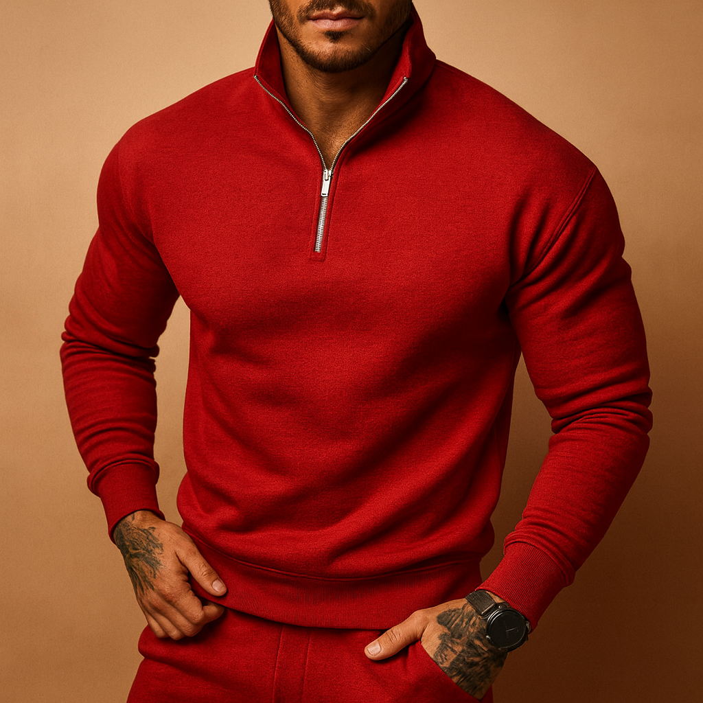 Men’s half zip sweater with modern design, soft and comfortable for autumn and winter, perfect for casual wear and formal occasions.