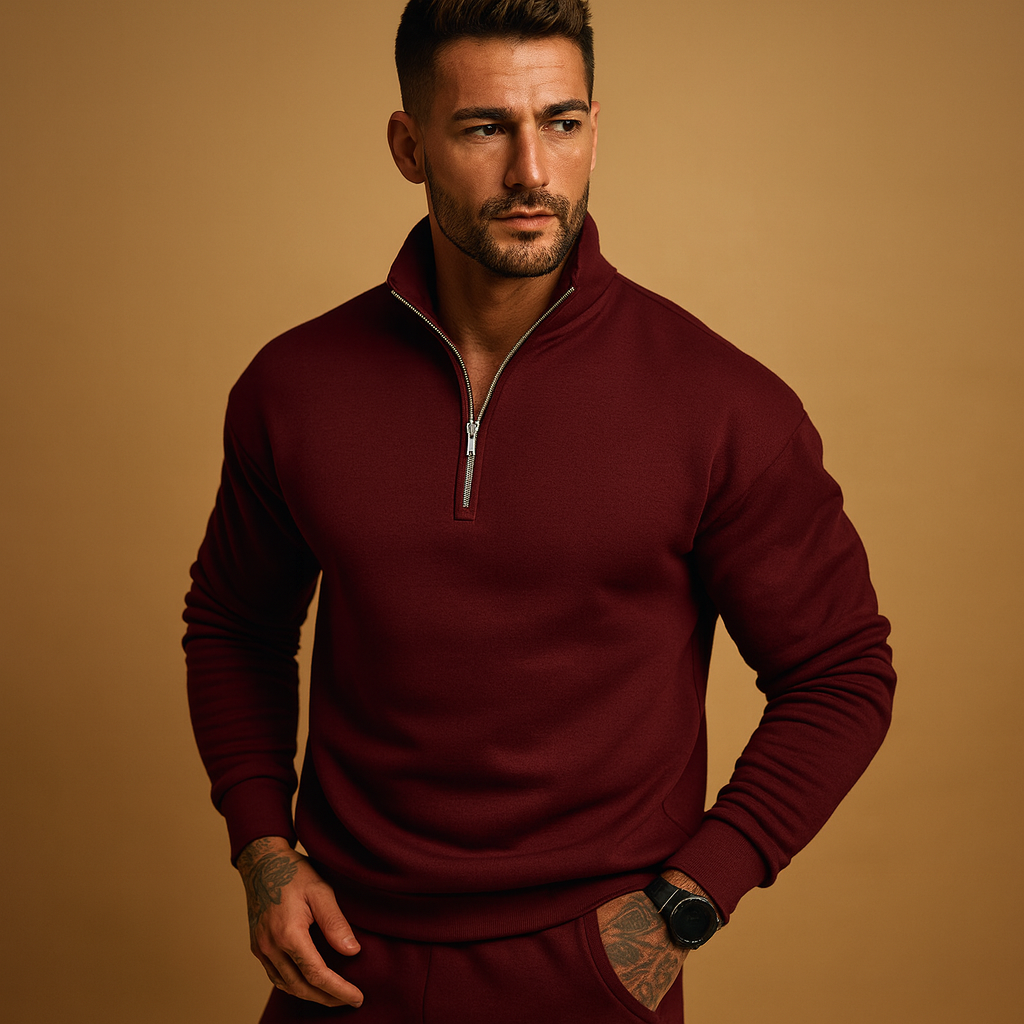 Men’s half zip sweater with modern design, soft and comfortable for autumn and winter, perfect for casual wear and formal occasions.