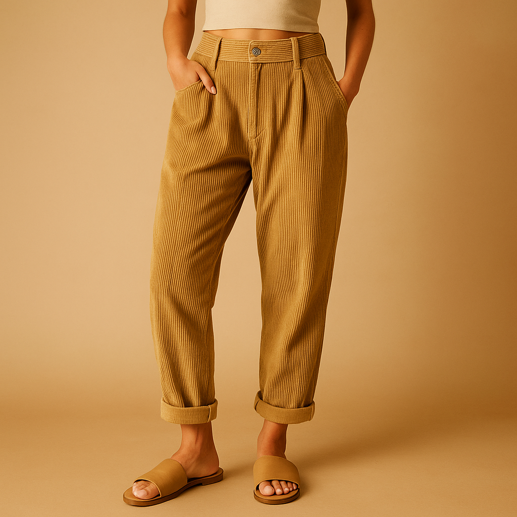 High-waist corduroy trousers for women with a relaxed straight-leg fit in multiple colours, ideal for casual and stylish autumn outfits.