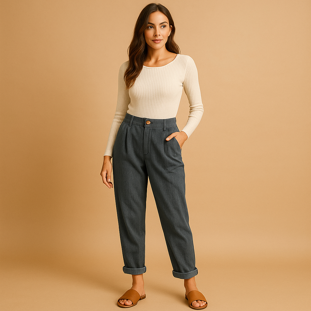 High-waist corduroy trousers for women with a relaxed straight-leg fit in multiple colours, ideal for casual and stylish autumn outfits.