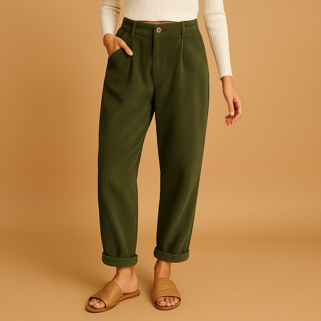 High-waist corduroy trousers for women with a relaxed straight-leg fit in multiple colours, ideal for casual and stylish autumn outfits.