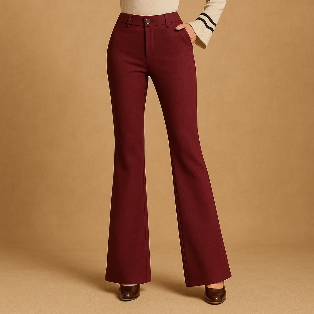 Women’s high waist flared pants with slim fit, wide legs, and cotton blend fabric. Practical pockets, perfect for work, casual, and formal outfits.