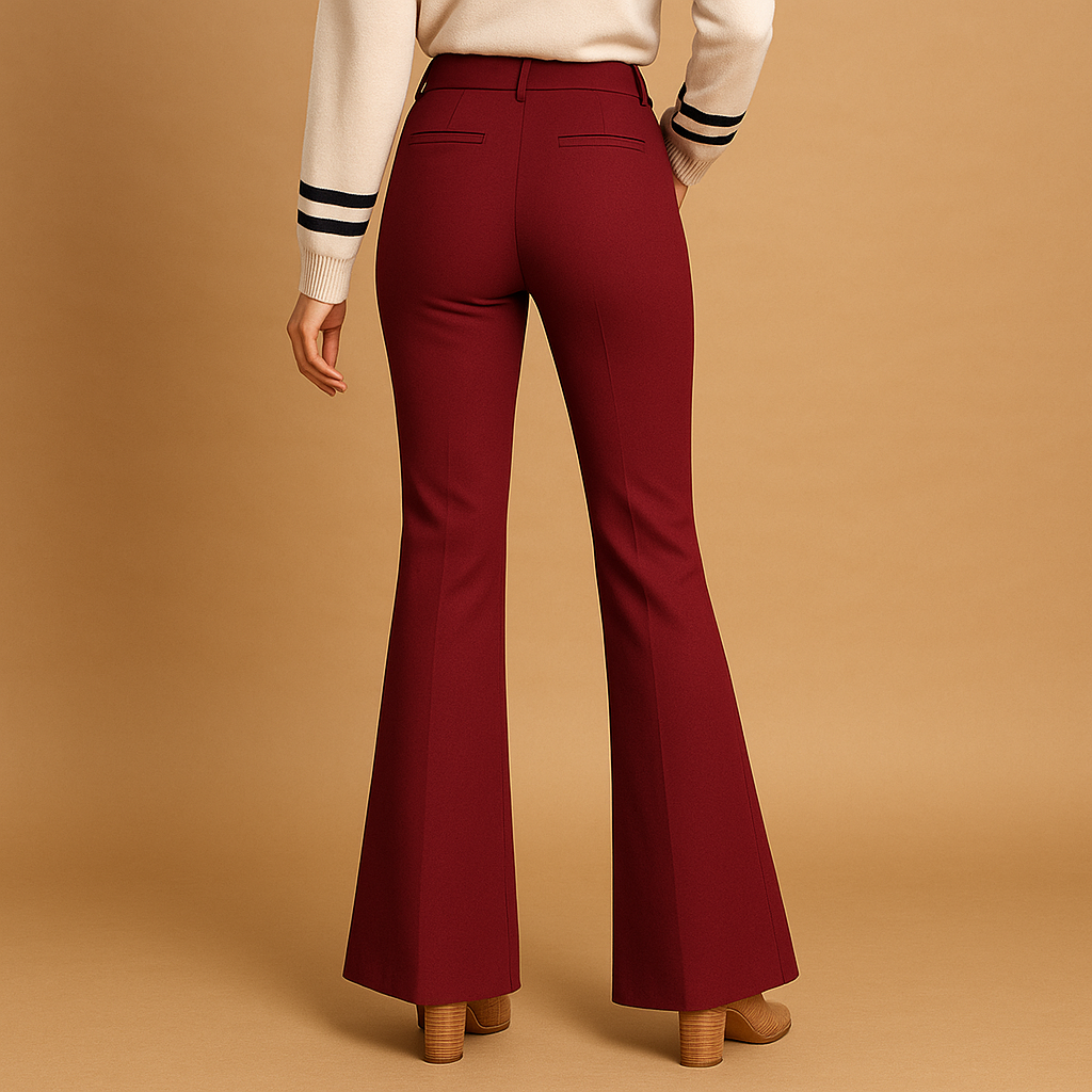 Women’s high waist flared pants with slim fit, wide legs, and cotton blend fabric. Practical pockets, perfect for work, casual, and formal outfits.