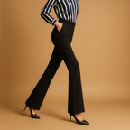 Women’s high waist flared pants with slim fit, wide legs, and cotton blend fabric. Practical pockets, perfect for work, casual, and formal outfits.