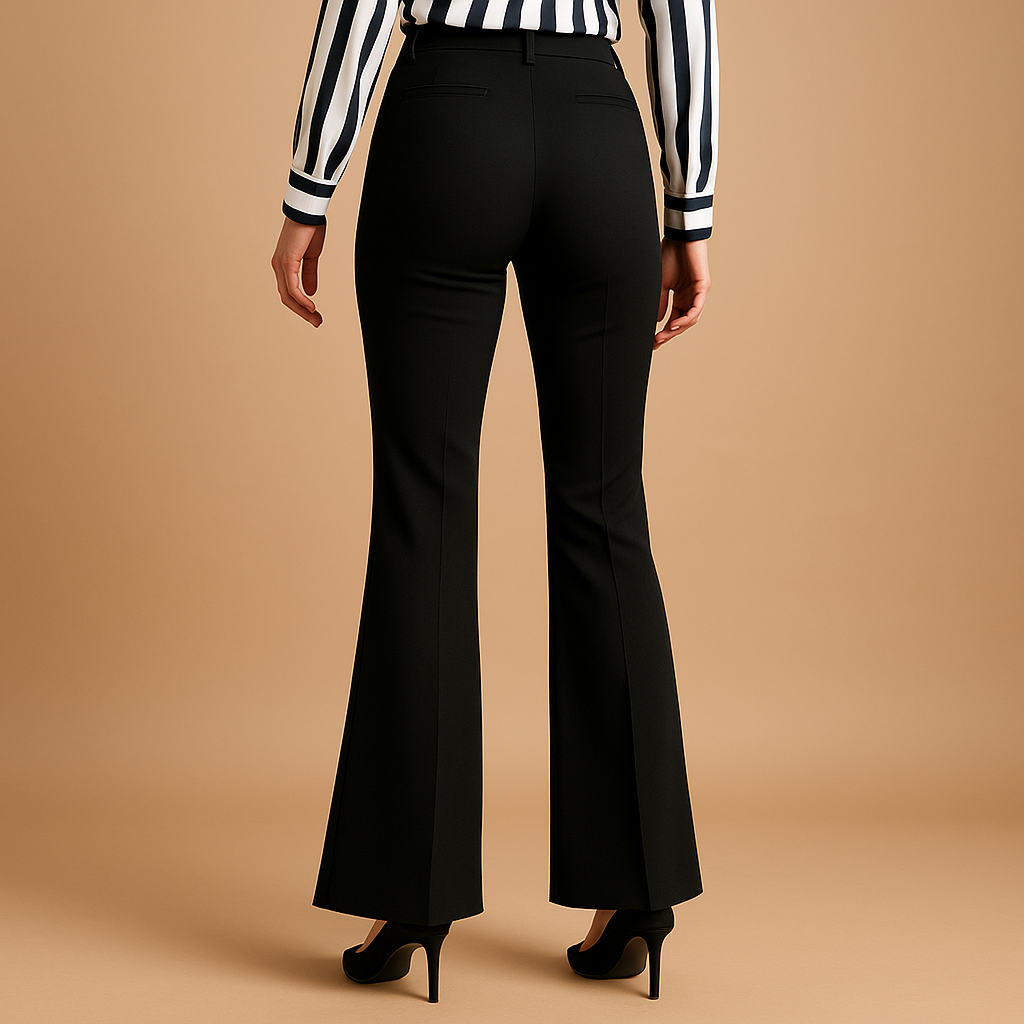 Women’s high waist flared pants with slim fit, wide legs, and cotton blend fabric. Practical pockets, perfect for work, casual, and formal outfits.