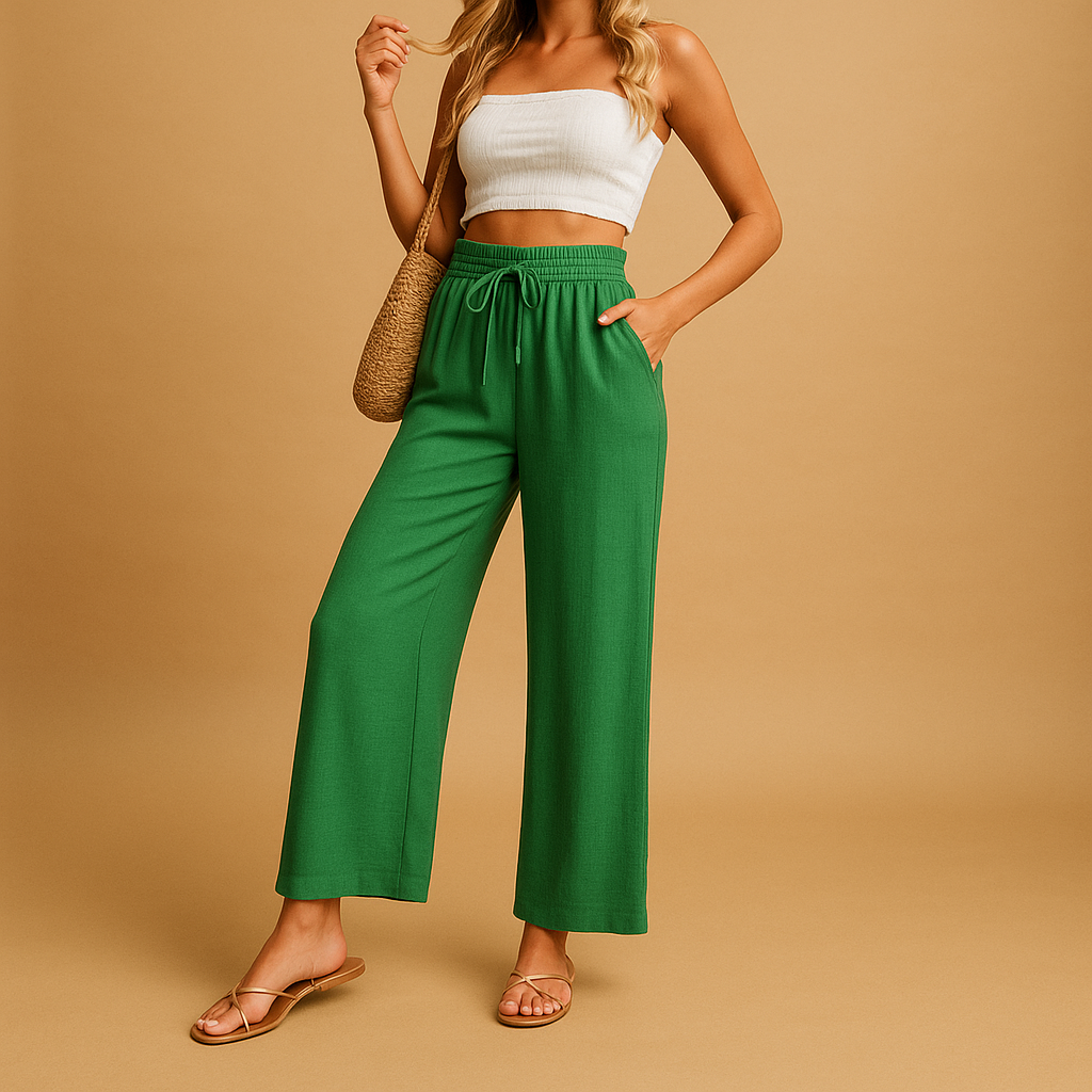 High-waist lounge trousers for women with a relaxed straight-leg fit, lightweight fabric, and multiple colour options for casual or lounge outfits.