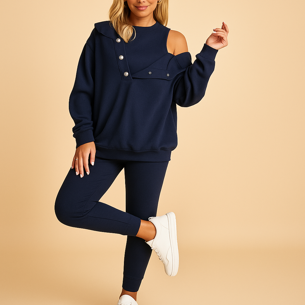 Women’s hoodie and jogger set with relaxed fit, perfect for lounging at home or casual outdoor wear in cooler seasons.