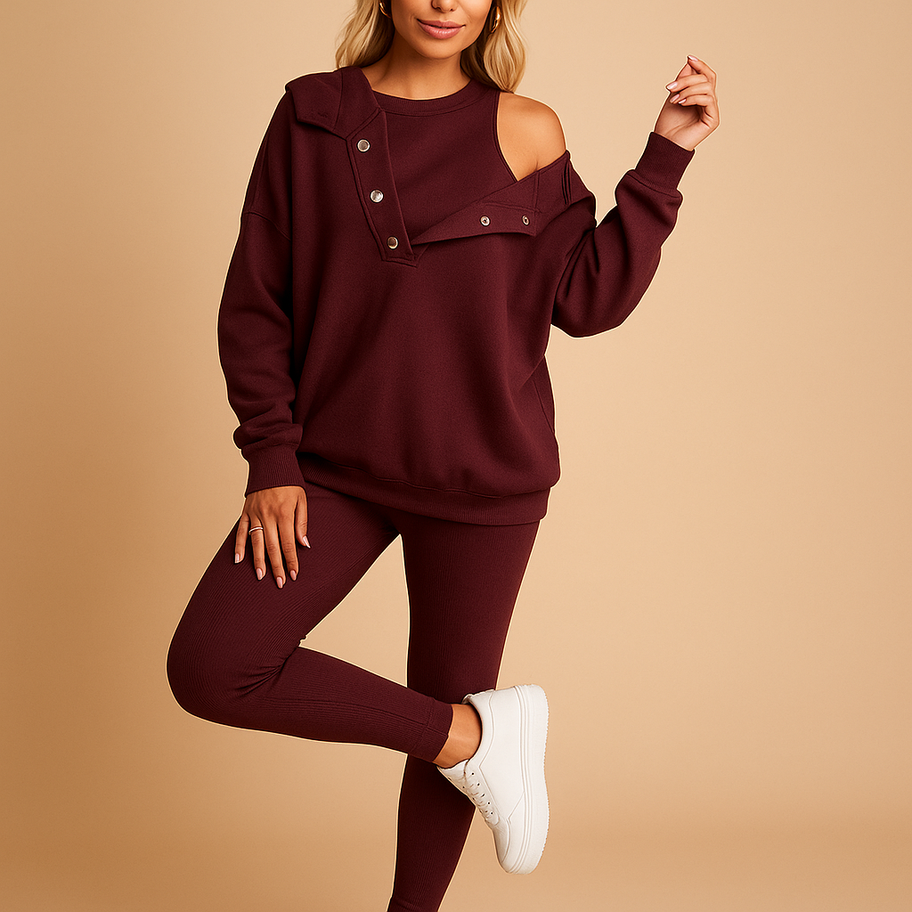 Women’s hoodie and jogger set with relaxed fit, perfect for lounging at home or casual outdoor wear in cooler seasons.