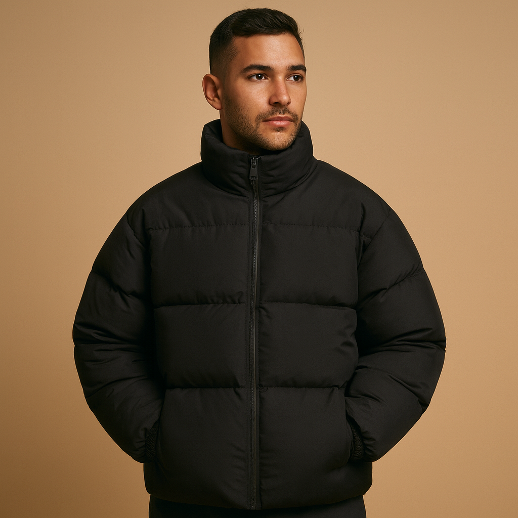 Men’s insulated winter coat with high collar, premium warmth, and sleek design. Ideal for cold days, daily wear, and stylish evenings.