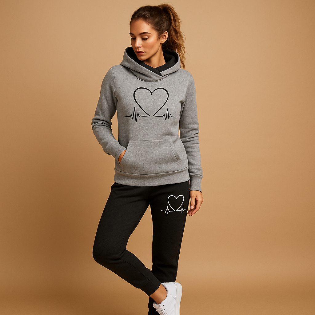 Women’s jogging set with jacket and jogger pants in a relaxed fit, perfect for home, city walks, or casual streetwear looks.