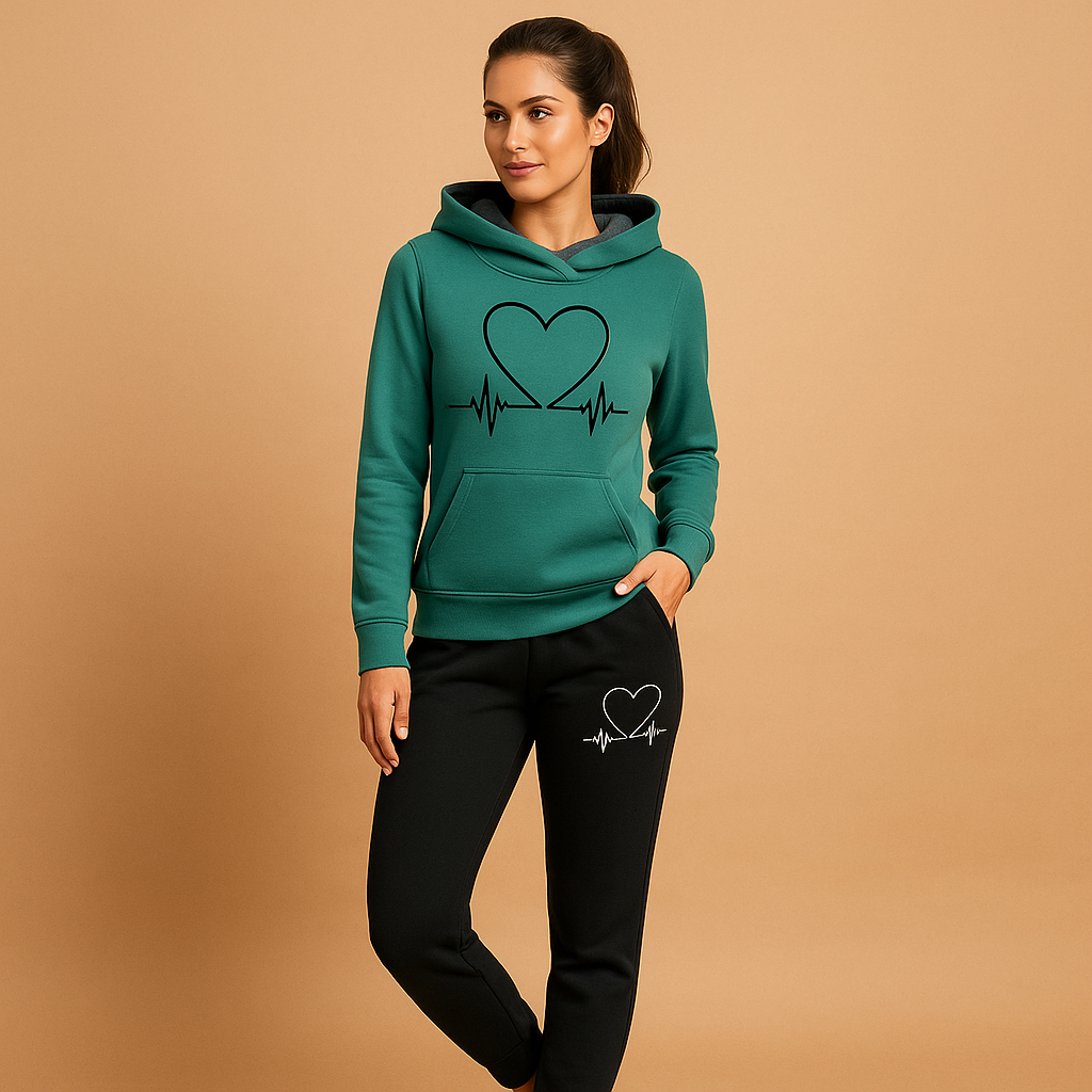 Women’s jogging set with jacket and jogger pants in a relaxed fit, perfect for home, city walks, or casual streetwear looks.