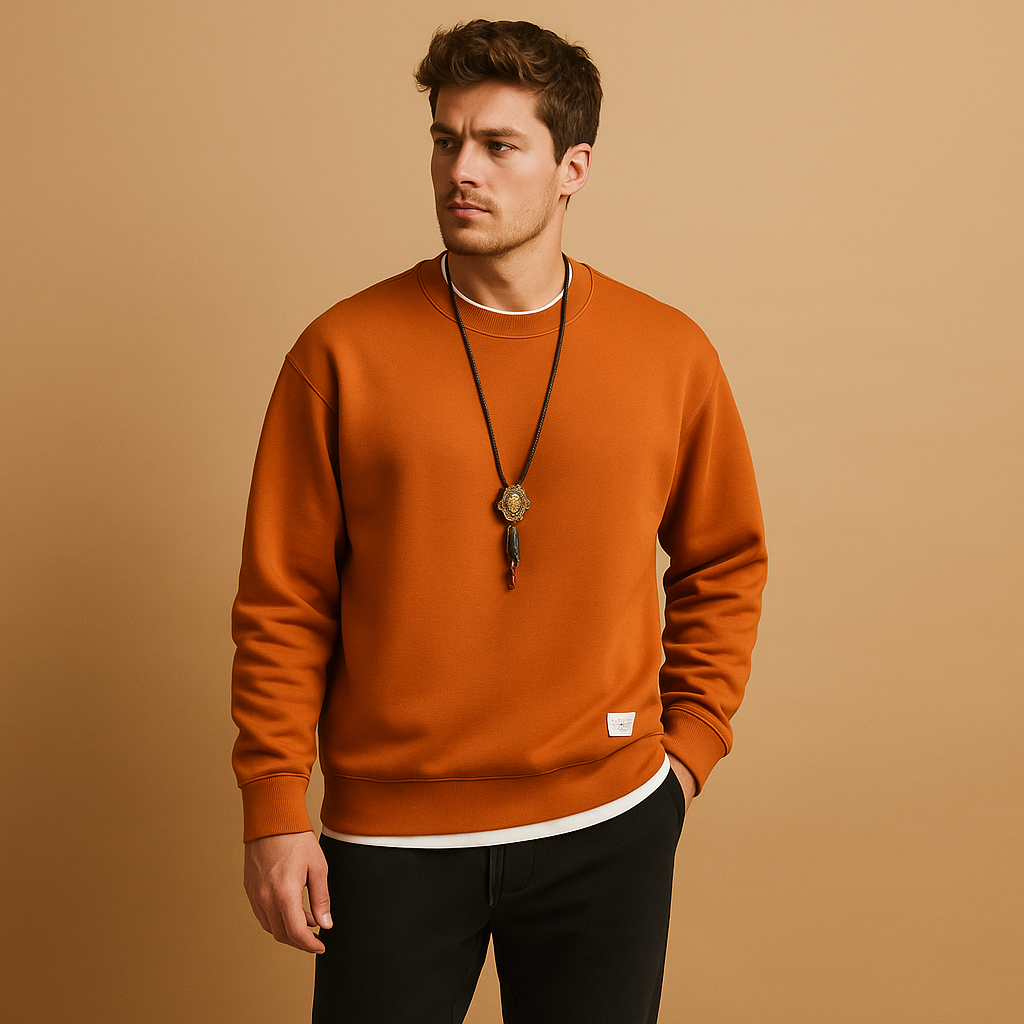 Modern men’s jogging tracksuit with sweater and jogger jeans, offering a relaxed fit for leisure, casual outings, and everyday comfort.