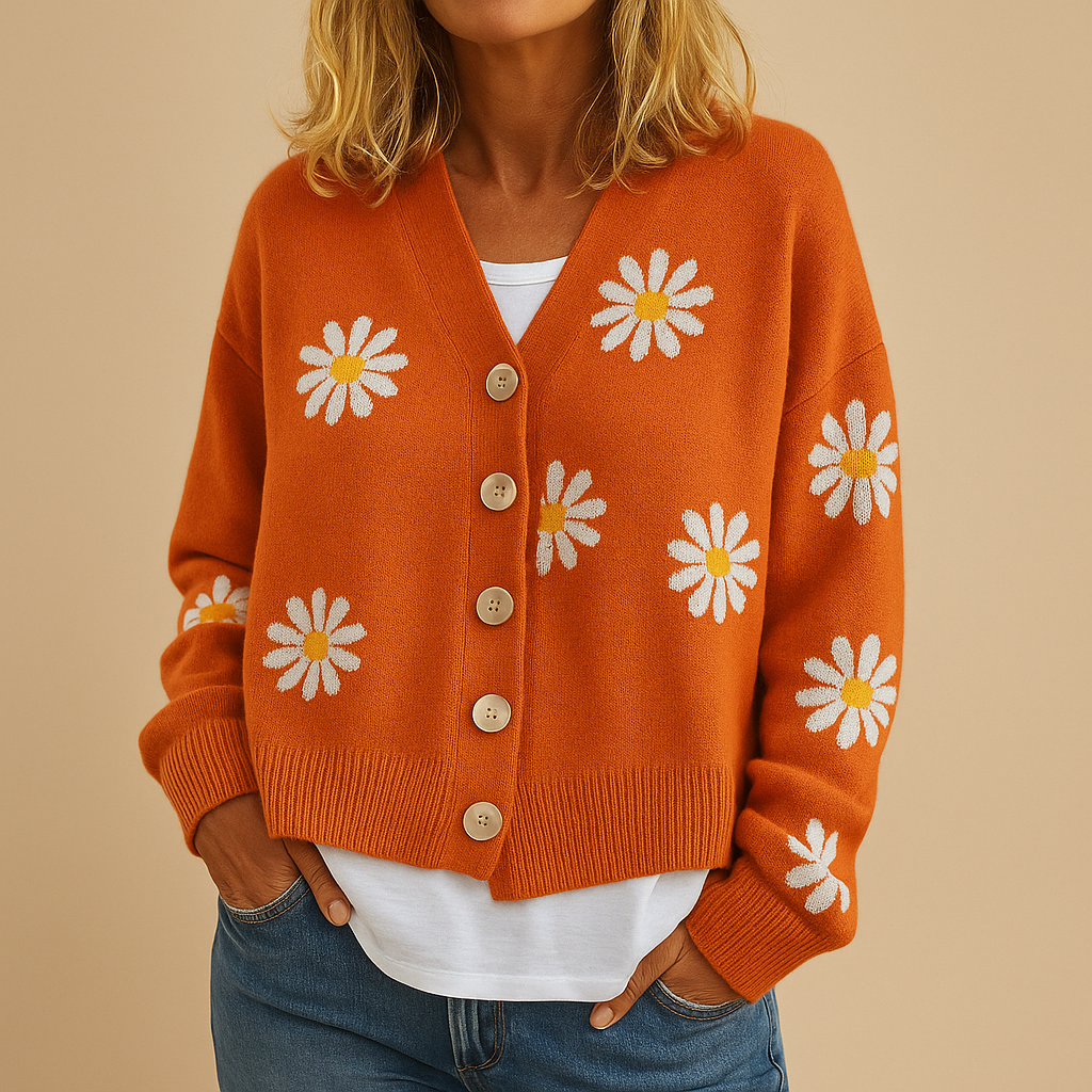 Knitted cardigan with floral pattern for women | Hazel