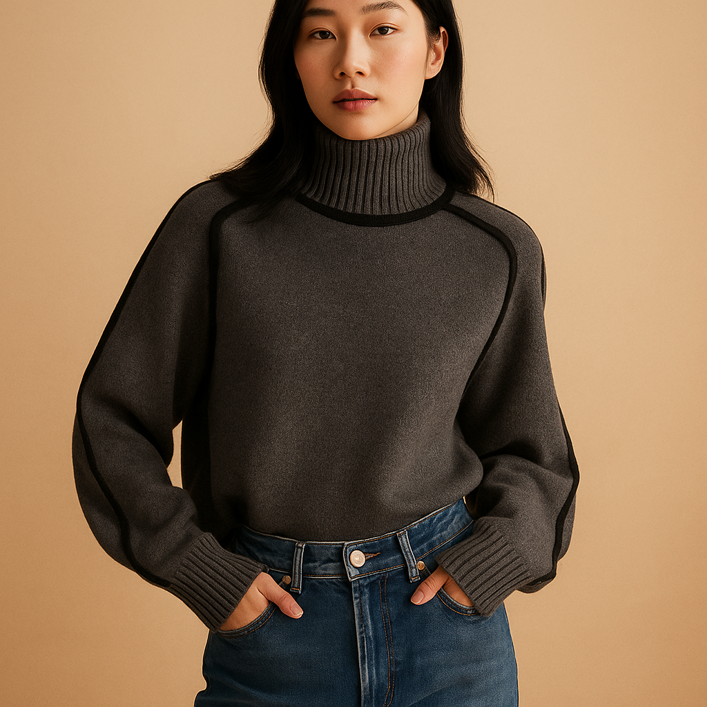 Knitted turtleneck sweater for women with tailored fit and soft high collar, ideal for office wear, formal occasions, or casual winter days.