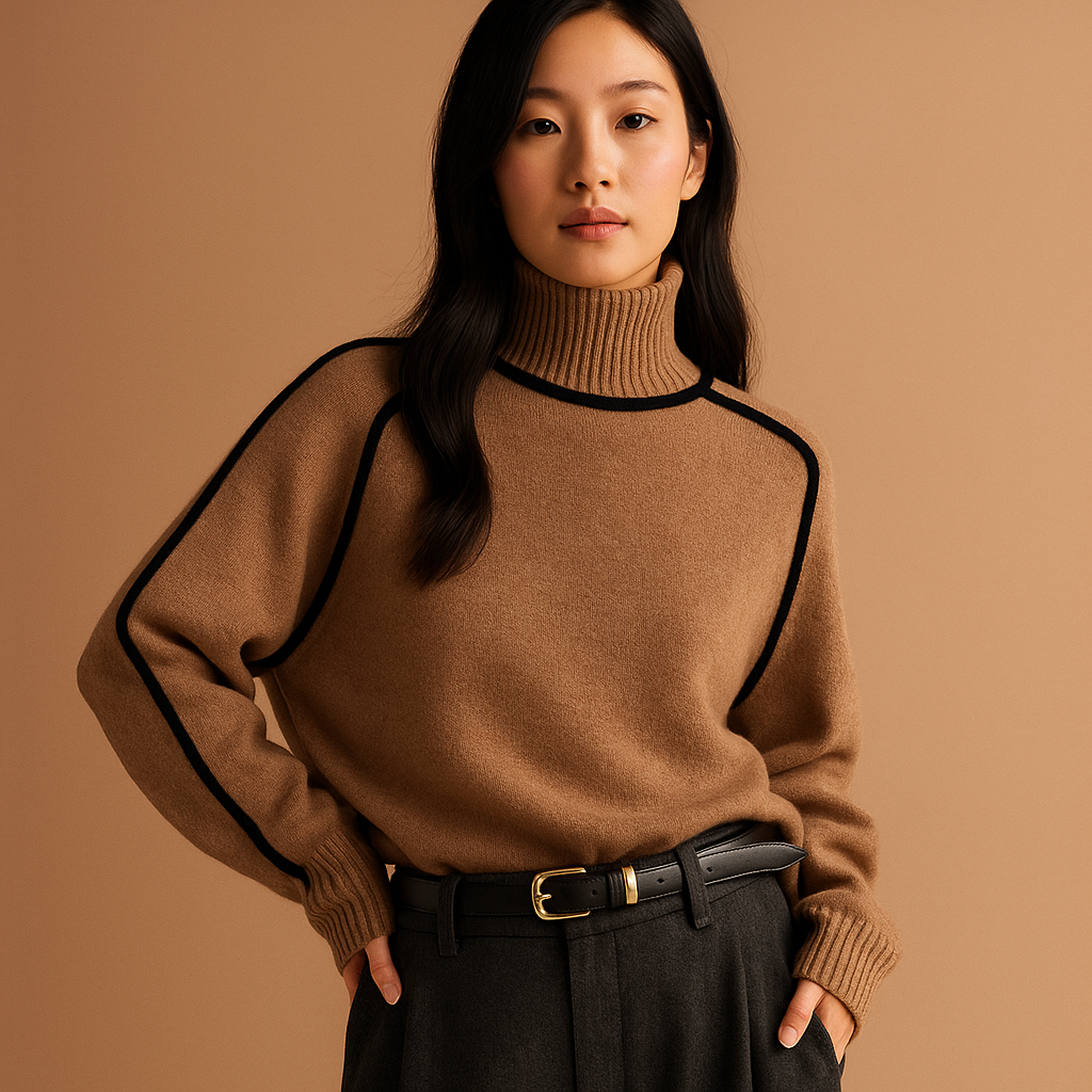 Knitted turtleneck sweater for women with tailored fit and soft high collar, ideal for office wear, formal occasions, or casual winter days.