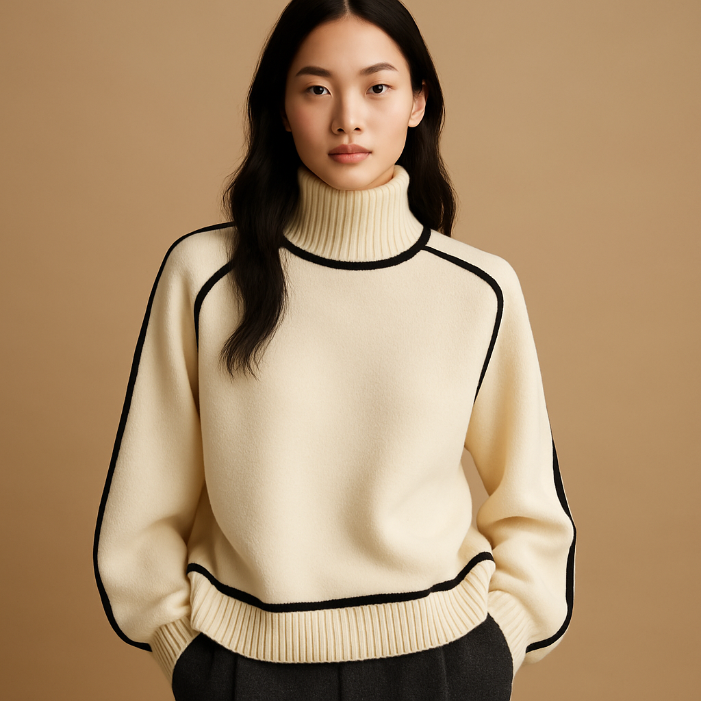 Knitted turtleneck sweater for women with tailored fit and soft high collar, ideal for office wear, formal occasions, or casual winter days.