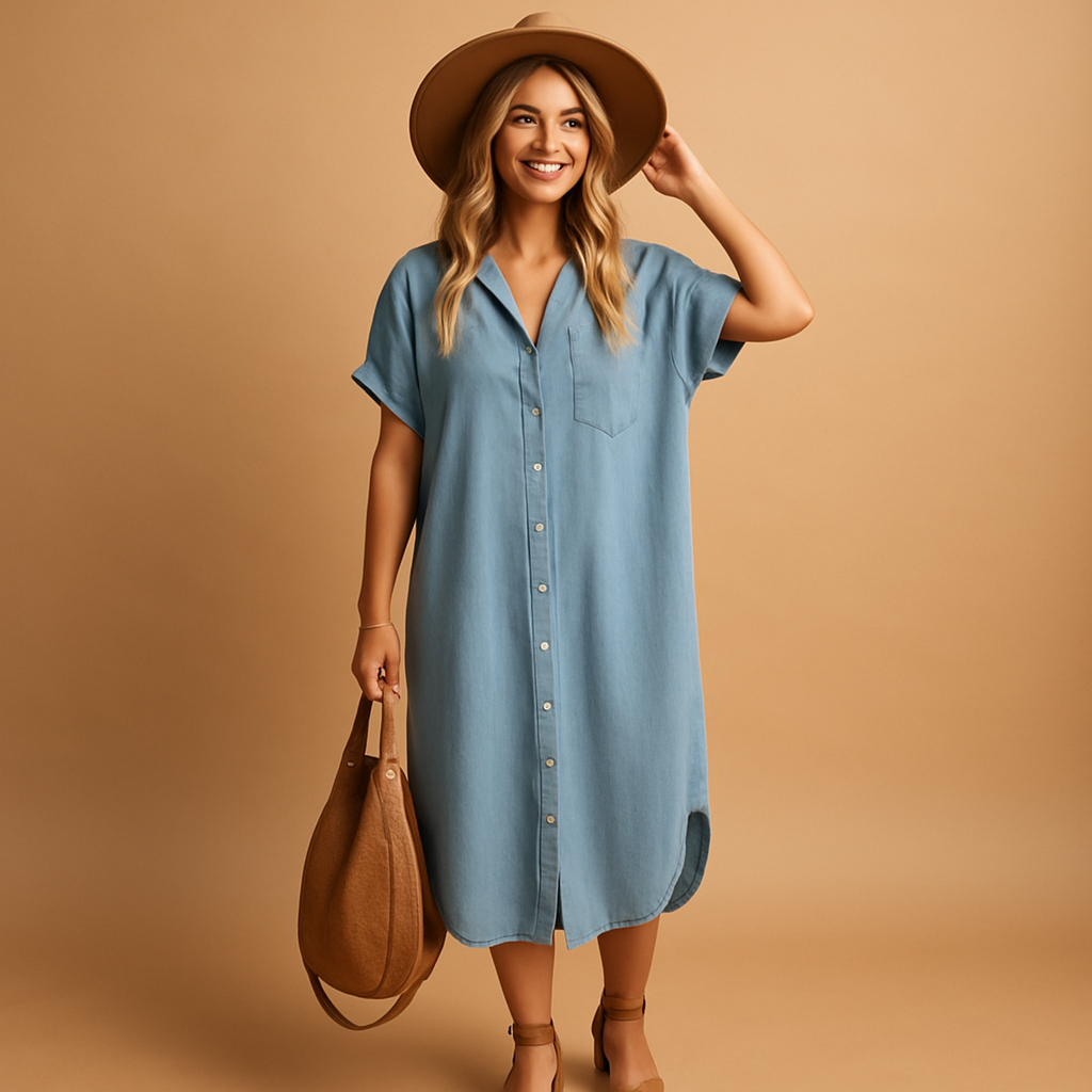 Light blue summer dress for women with a loose, breathable fit, perfect for casual wear, beach days, and warm summer outings.