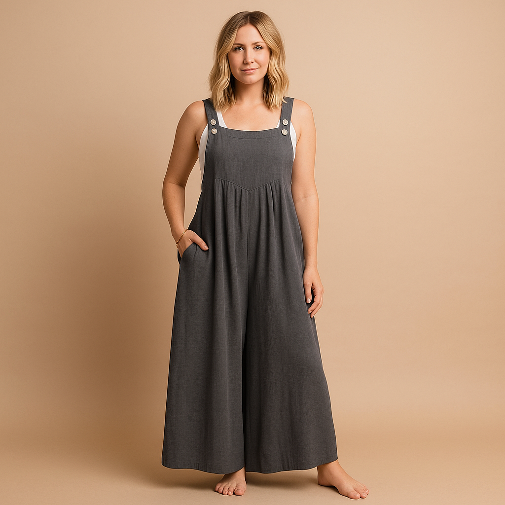 Women’s light cotton overall with adjustable straps in multiple colours, perfect for summer outings, shopping trips, and relaxed days at home.
