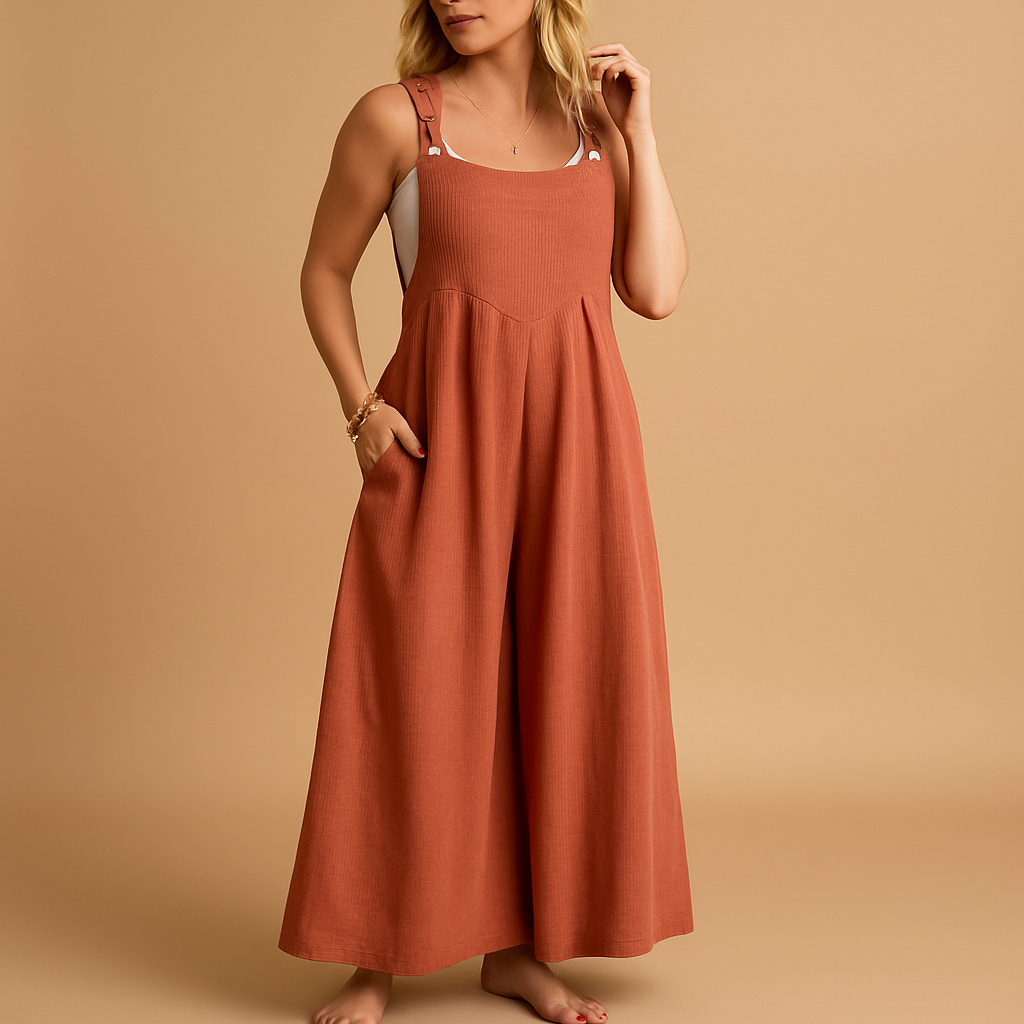 Women’s light cotton overall with adjustable straps in multiple colours, perfect for summer outings, shopping trips, and relaxed days at home.