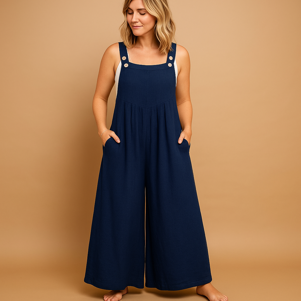 Women’s light cotton overall with adjustable straps in multiple colours, perfect for summer outings, shopping trips, and relaxed days at home.