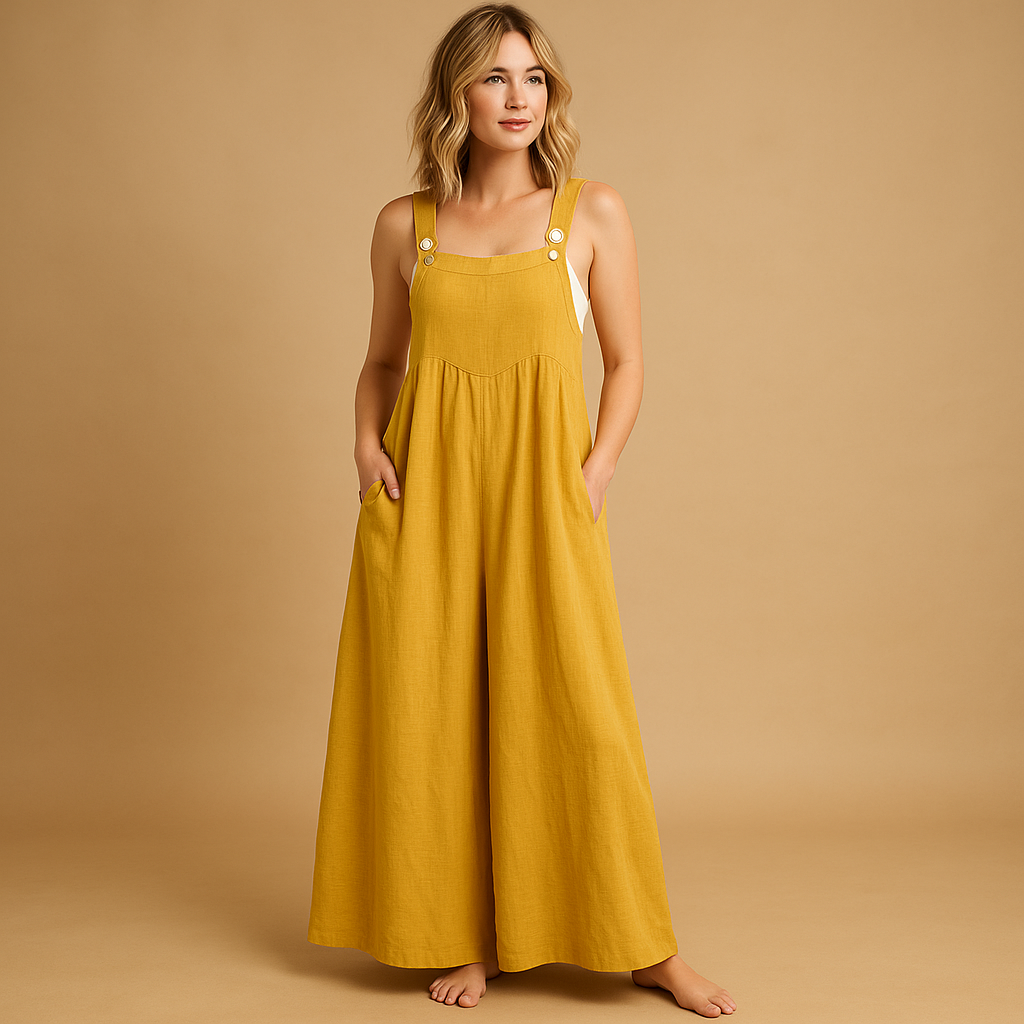 Women’s light cotton overall with adjustable straps in multiple colours, perfect for summer outings, shopping trips, and relaxed days at home.