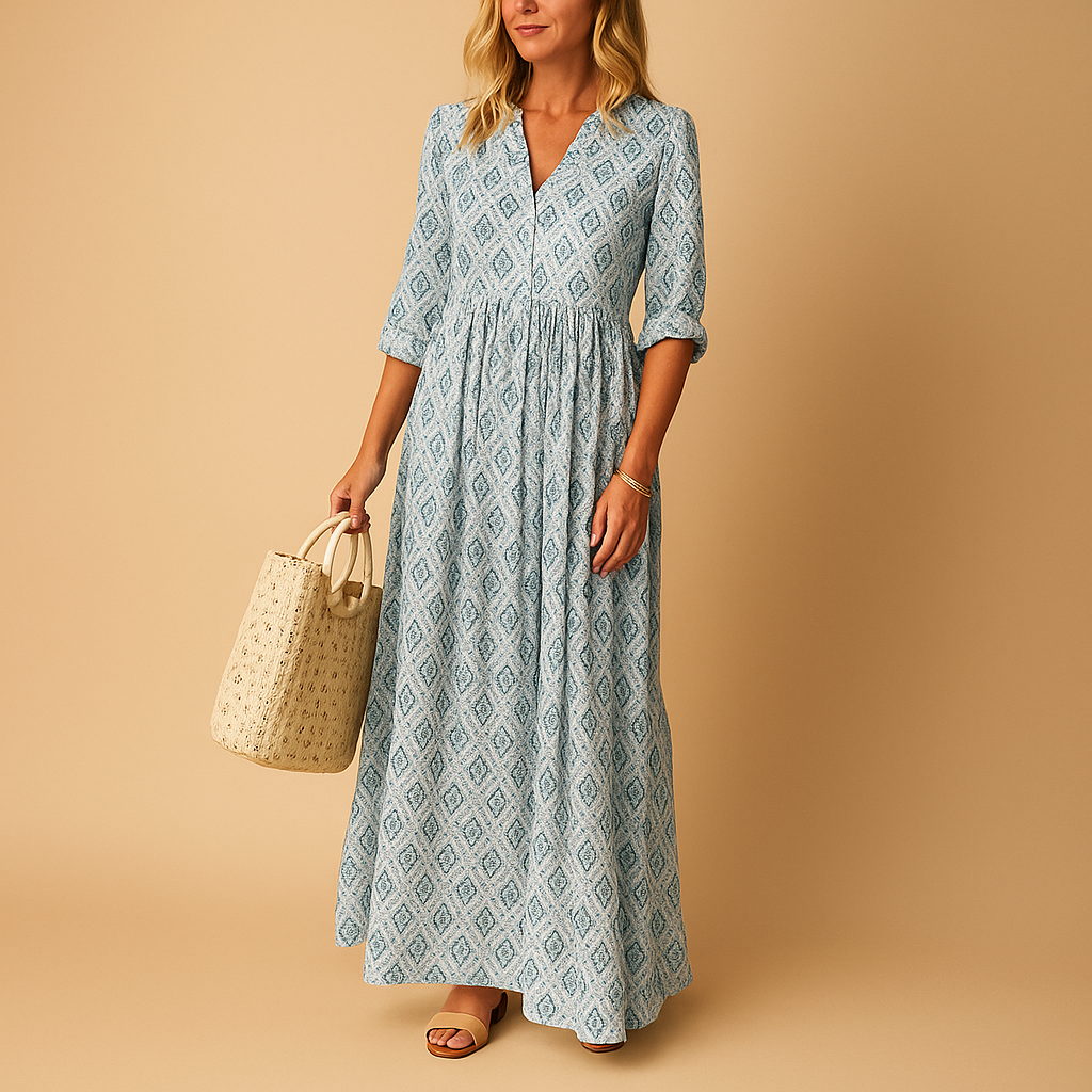 Light summer knee-length dress for women with breathable fabric and elegant fit, perfect for warm days and casual chic occasions.