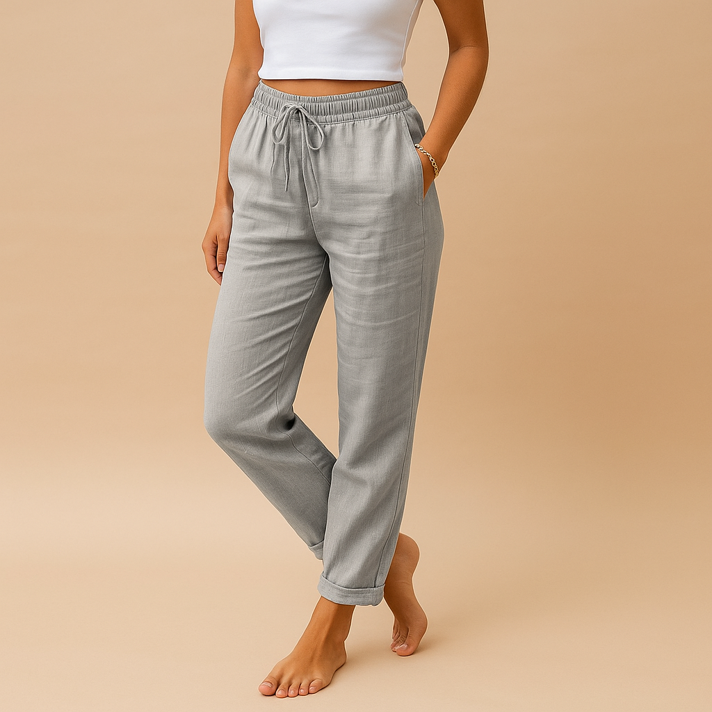 Women’s lightweight elegant pants with elastic waistband, feminine cut, and flowing fabric. Perfect for casual outfits and formal occasions.