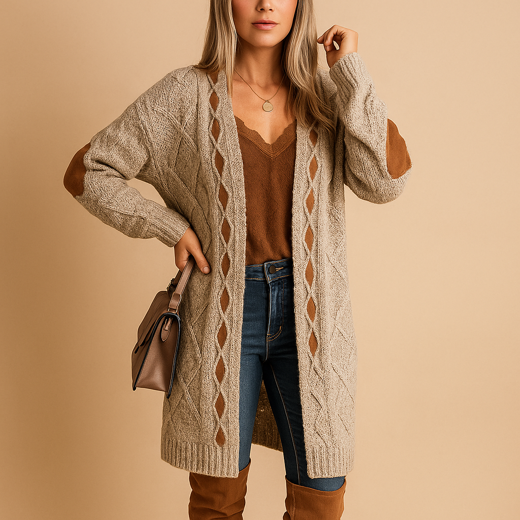 Lightweight knit hoodie cardigan for women with breathable fabric, long sleeves, and functional hood. Perfect for layering in casual or semi-formal outfits.