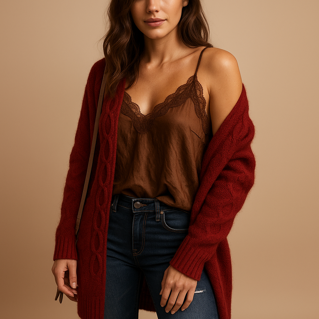 Lightweight knit hoodie cardigan for women with breathable fabric, long sleeves, and functional hood. Perfect for layering in casual or semi-formal outfits.