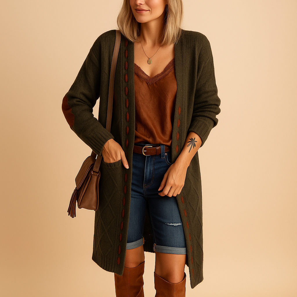 Lightweight knit hoodie cardigan for women with breathable fabric, long sleeves, and functional hood. Perfect for layering in casual or semi-formal outfits.