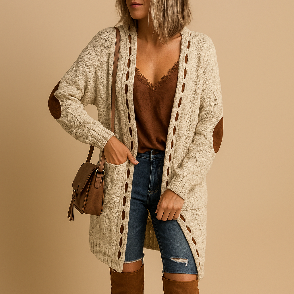 Lightweight knit hoodie cardigan for women with breathable fabric, long sleeves, and functional hood. Perfect for layering in casual or semi-formal outfits.