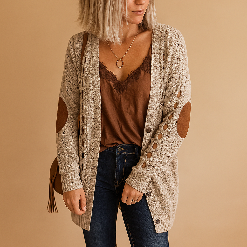 Lightweight knit hoodie cardigan for women with breathable fabric, long sleeves, and functional hood. Perfect for layering in casual or semi-formal outfits.