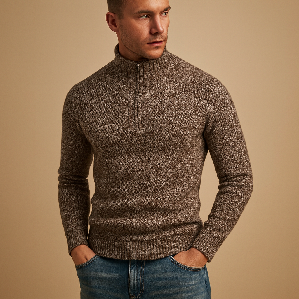 Men’s lightweight knitted jumper with breathable fabric and timeless design, perfect for business or casual autumn and winter outfits.