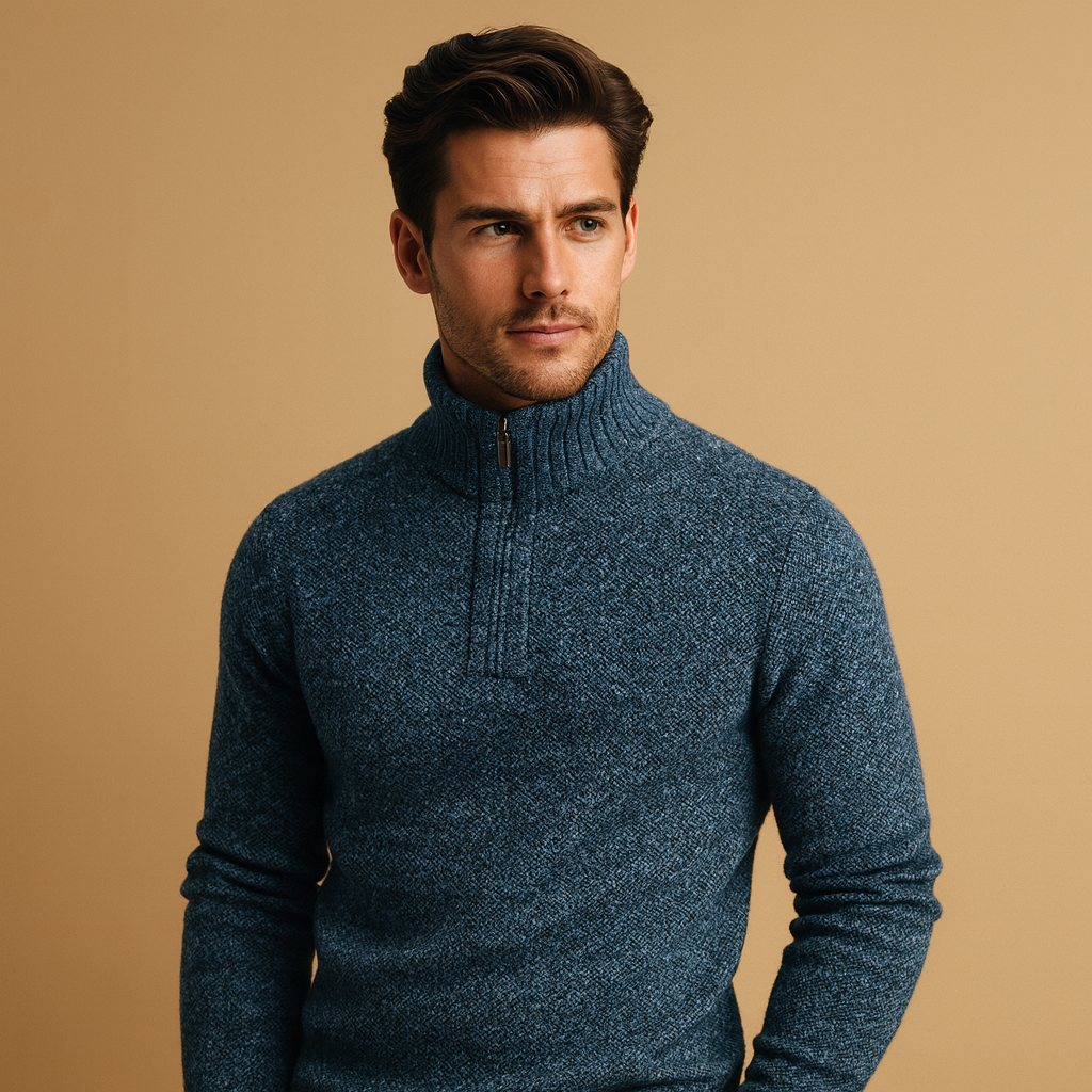 Men’s lightweight knitted jumper with breathable fabric and timeless design, perfect for business or casual autumn and winter outfits.