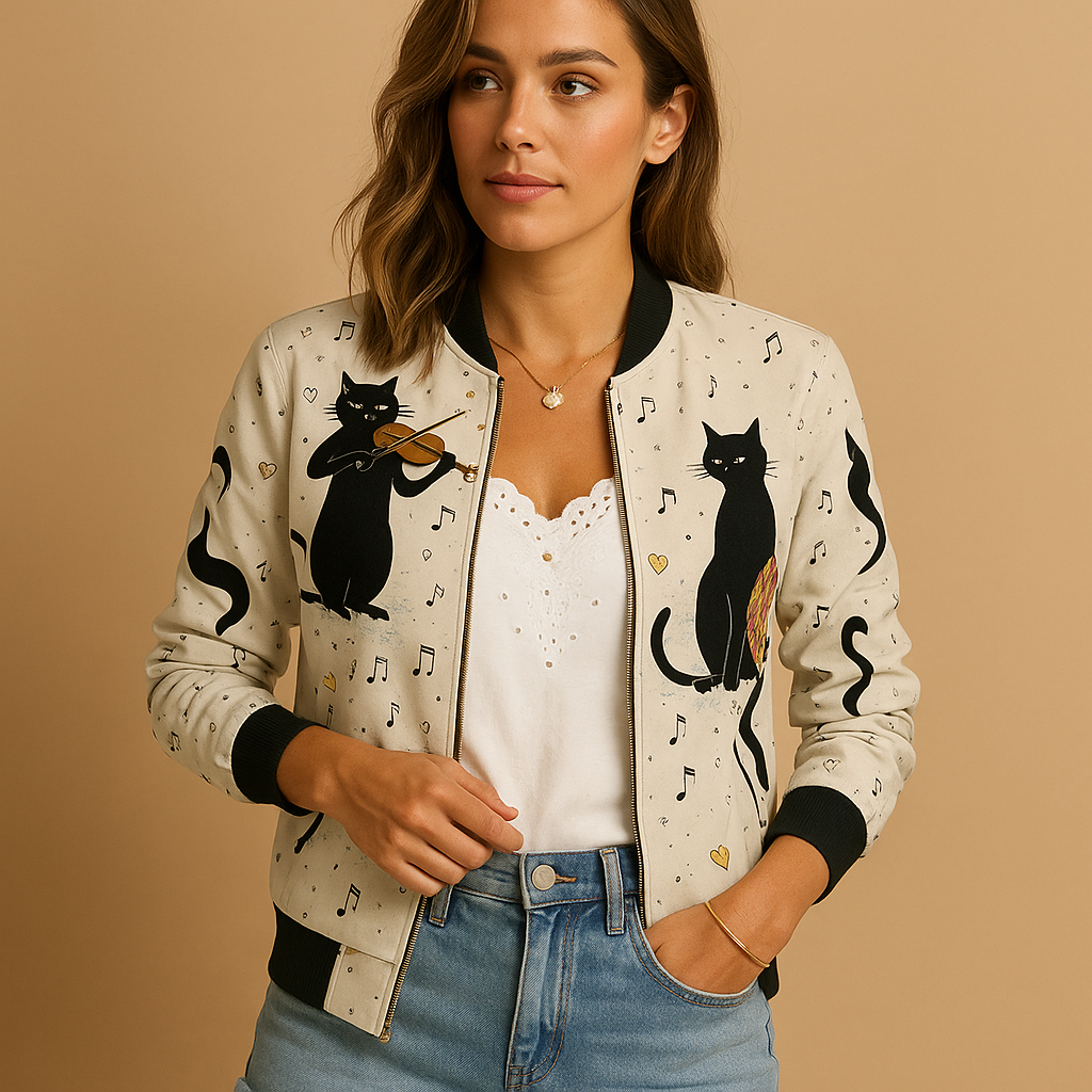 Lightweight printed summer jacket for women with breathable fabric, relaxed fit, and modern design. Perfect for warm days, travel, and casual layering.