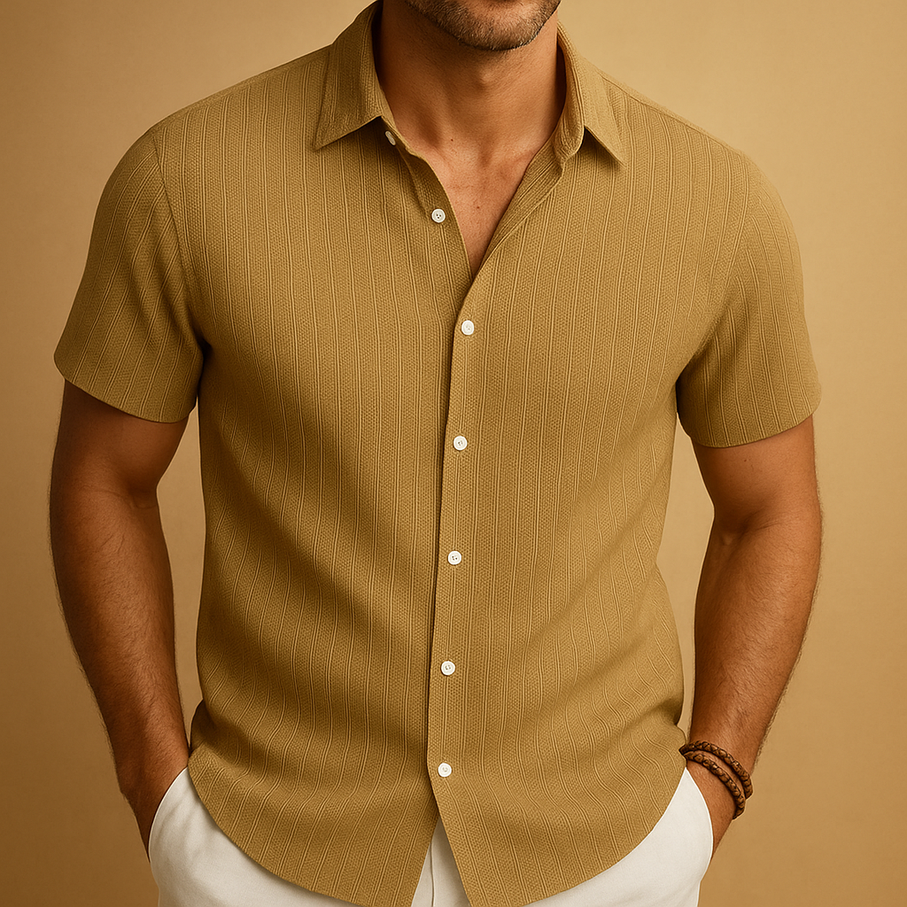 Men’s lightweight short sleeve shirt with refined collar, perfect for summer days, casual outings, and office wear.