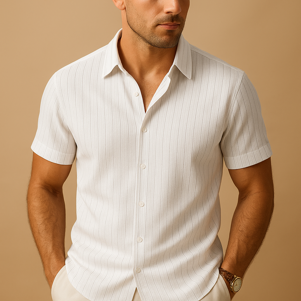Men’s lightweight short sleeve shirt with refined collar, perfect for summer days, casual outings, and office wear.