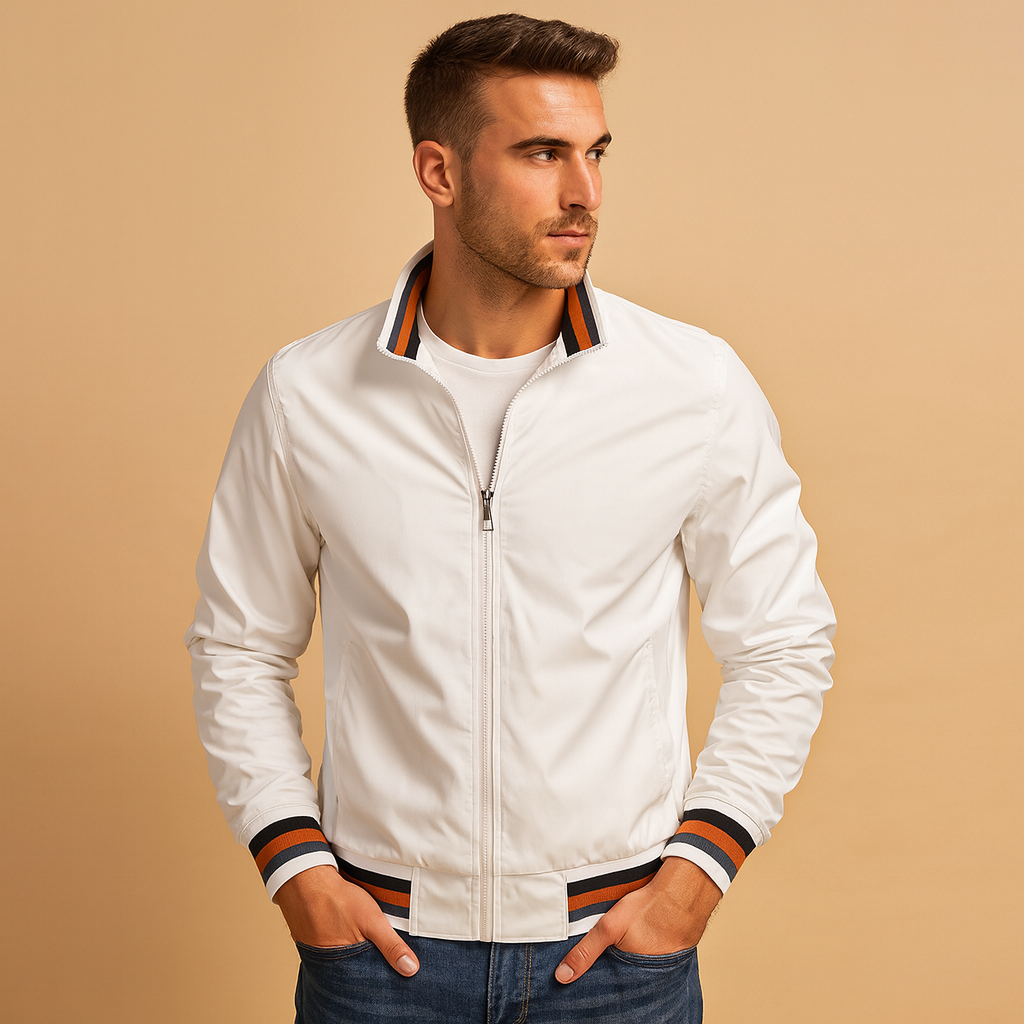 Men’s lightweight summer jacket with breathable fabric, practical zipper, and timeless design, perfect for casual or formal wear.