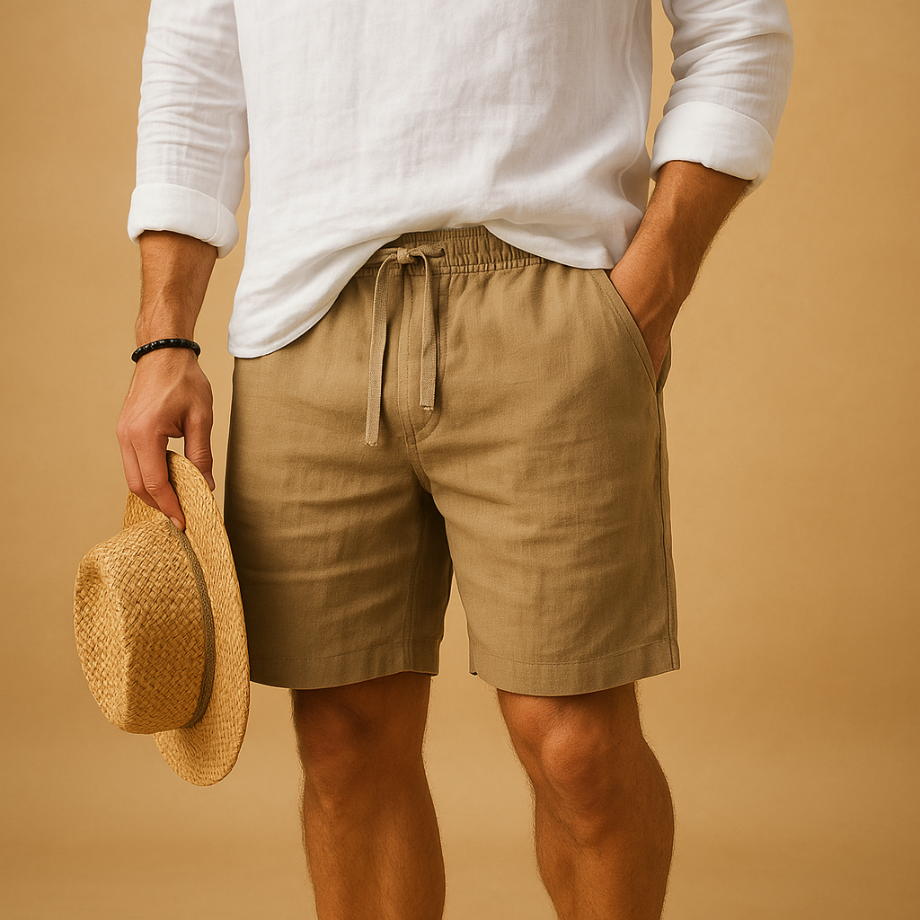 Men’s lightweight summer shorts with drawstring waist, breathable fabric and side pockets, perfect for beach days, summer wear, and casual leisure.