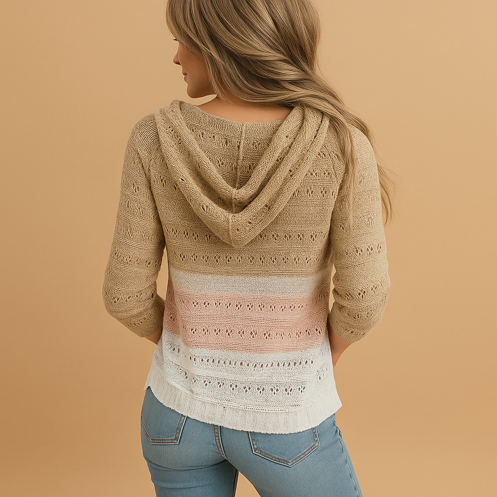 Women’s lightweight V-neck knitted sweater with breathable fabric and open-knit detail, relaxed fit, ideal for layering in spring, summer, or autumn.