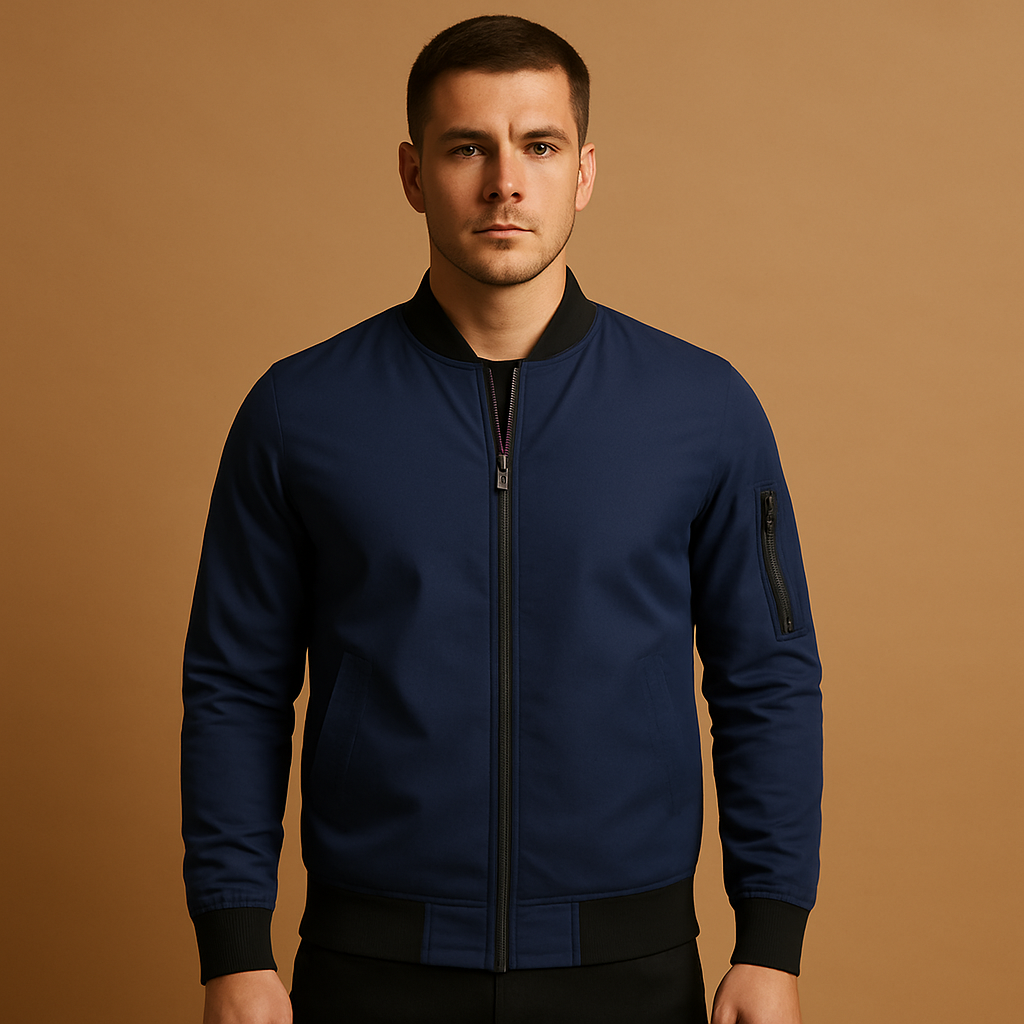 Men’s lightweight bomber jacket with zipper, comfortable and stylish, perfect for casual wear in any season.